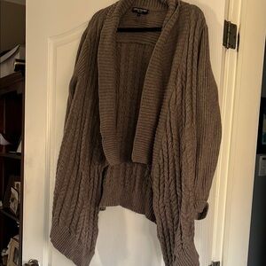 Brown Chunky Knit Cardigan with Shawl Collar